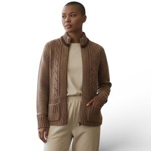 Woolrich Women's Large Zip Front Wool Cardigan Sweater Brown